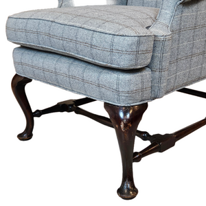 Wing Chair In Grey Plaid