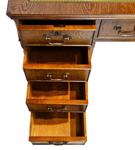 Desk in Oak With Green Leather Top