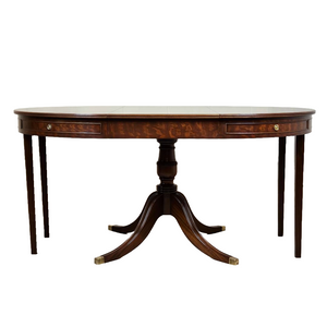 Round English Mahogany Dining Table w/ Two Extension Leaves