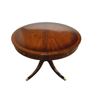 Round English Mahogany Dining Table w/ Two Extension Leaves