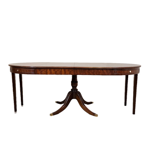 Round English Mahogany Dining Table w/ Two Extension Leaves