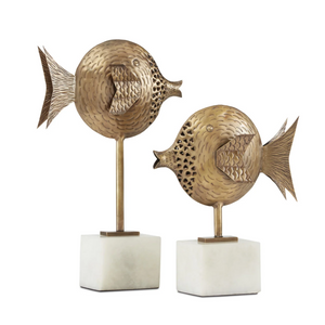 Brass Fish Set on White Marble